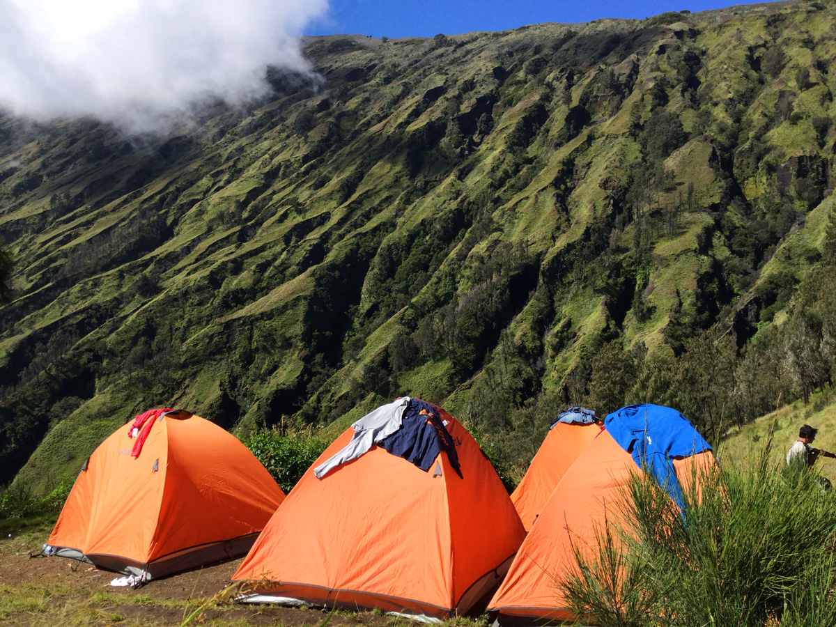Camping on Mount Rinjani, Lombok, Indonesia.